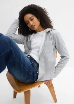 bonprix bonprix Chaqueta de chándal con capucha y poliéster reciclado Gris claro jaspeado Online