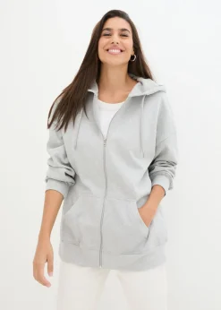 bonprix bonprix Chaqueta de chándal con capucha Gris claro jaspeado Discount