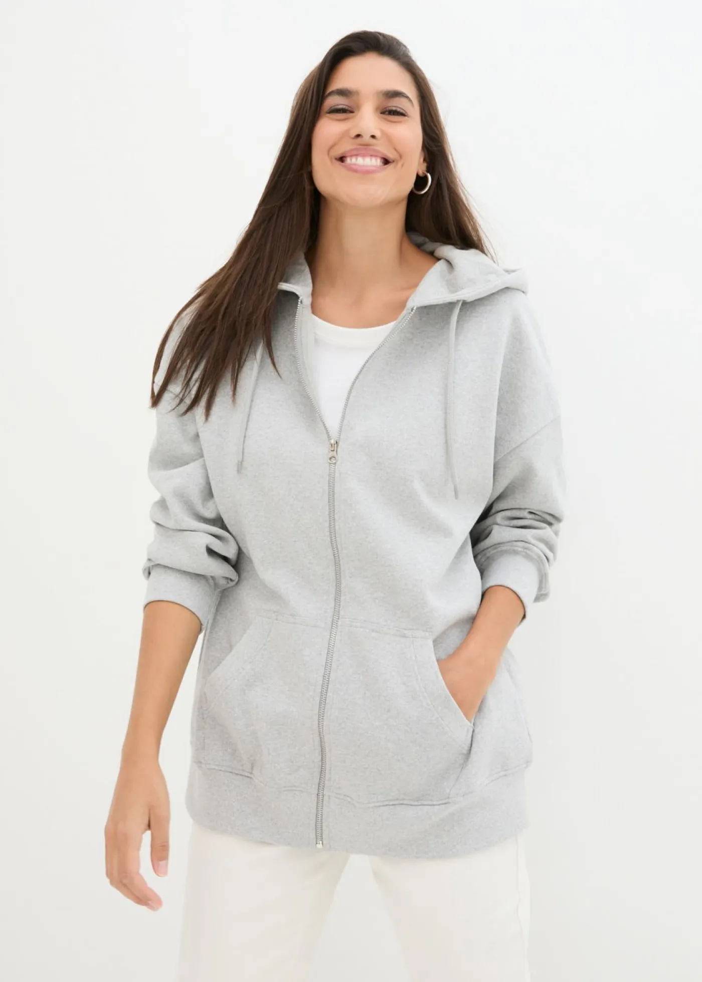 bonprix bonprix Chaqueta de chándal con capucha Gris claro jaspeado Discount