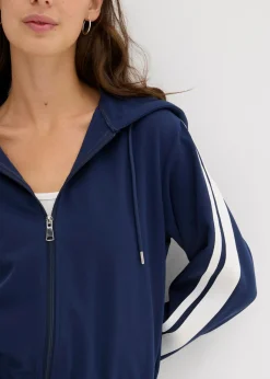 bonprix bonprix Chaqueta de chándal con raya deportiva Azul marino-blanco Sale