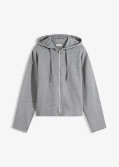 bonprix bonprix Chaqueta de chándal de algodón orgánico puro gris jaspeado moteado Outlet