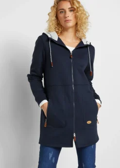 bonprix bonprix Chaqueta de chándal larga con capucha Azul marino Online