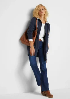 bonprix bonprix Chaqueta de chándal larga con capucha Azul marino Online