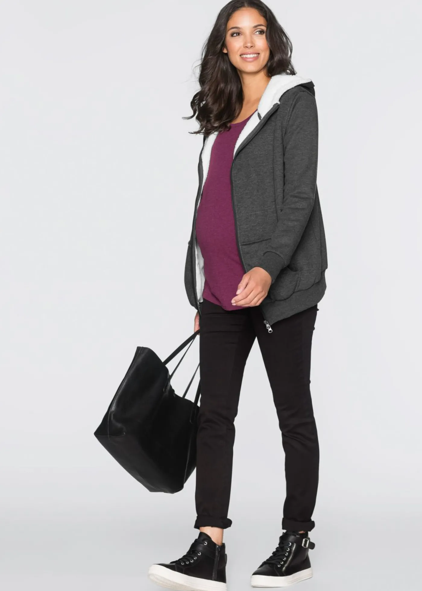bonprix bonprix Chaqueta de chándal premamá y de porteo, 3 en 1, con interior esponjoso Antracita jaspeado Clearance