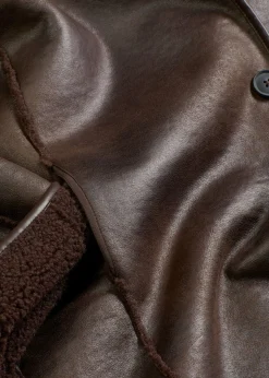bonprix bonprix Chaqueta de imitación de piel de cordero marrón oscuro-marrón oscuro Clearance