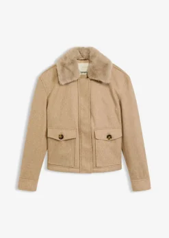 bonprix bonprix Chaqueta de invierno con aspecto de lana caqui claro moteado New