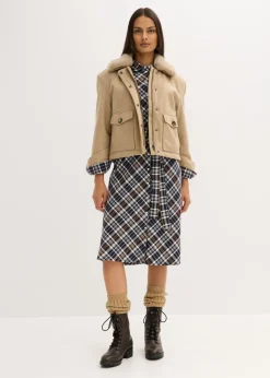 bonprix bonprix Chaqueta de invierno con aspecto de lana caqui claro moteado New