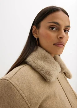 bonprix bonprix Chaqueta de invierno con aspecto de lana caqui claro moteado New