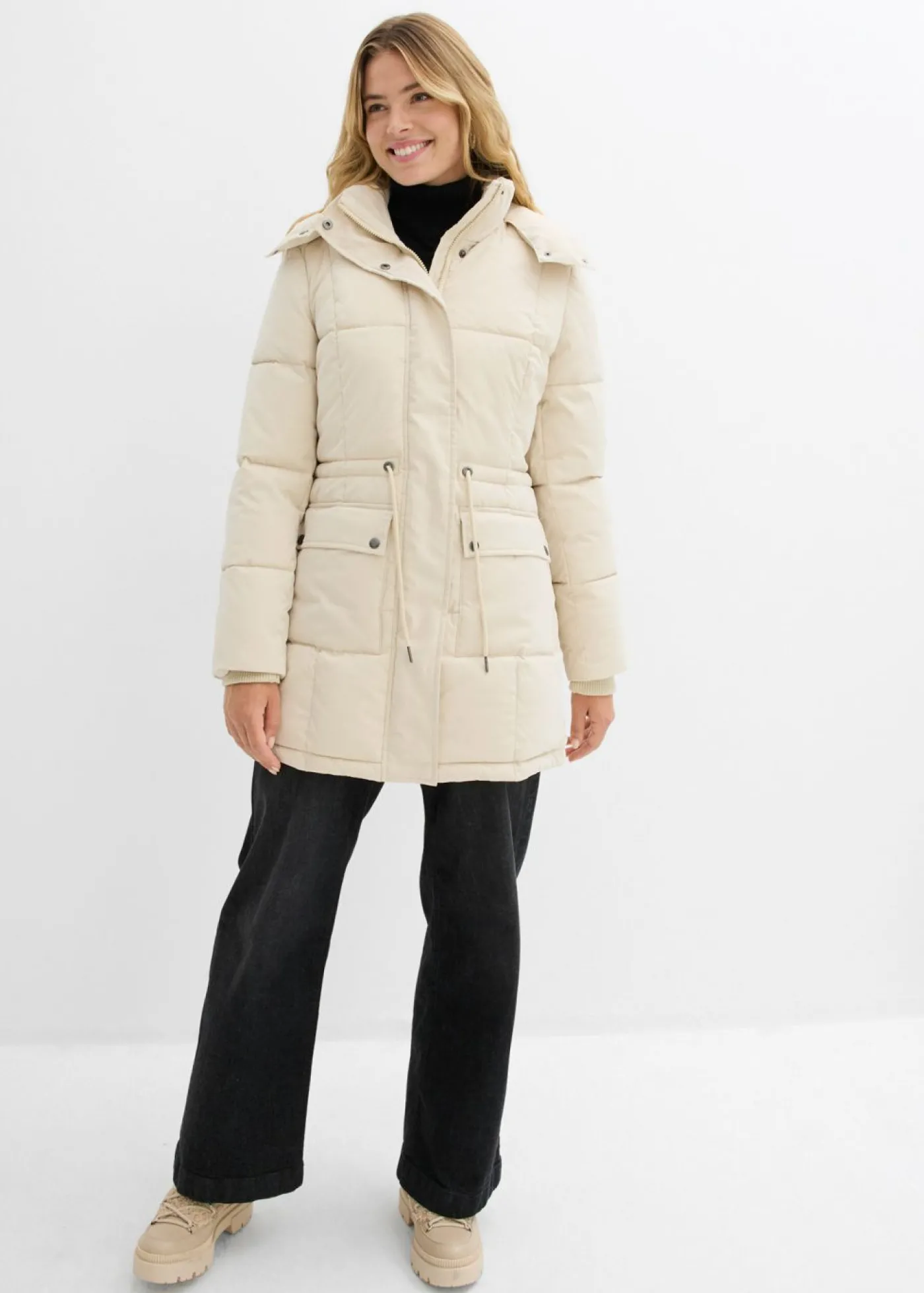 bonprix bonprix Chaqueta de invierno con cintura ajustable Arena claro