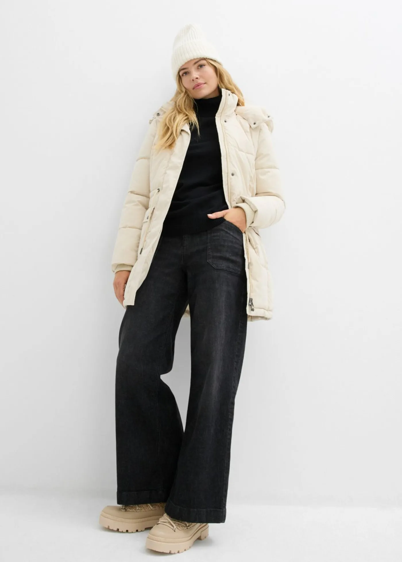 bonprix bonprix Chaqueta de invierno con cintura ajustable Arena claro