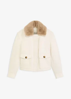 bonprix bonprix Chaqueta de invierno con aspecto de lana blanco perla