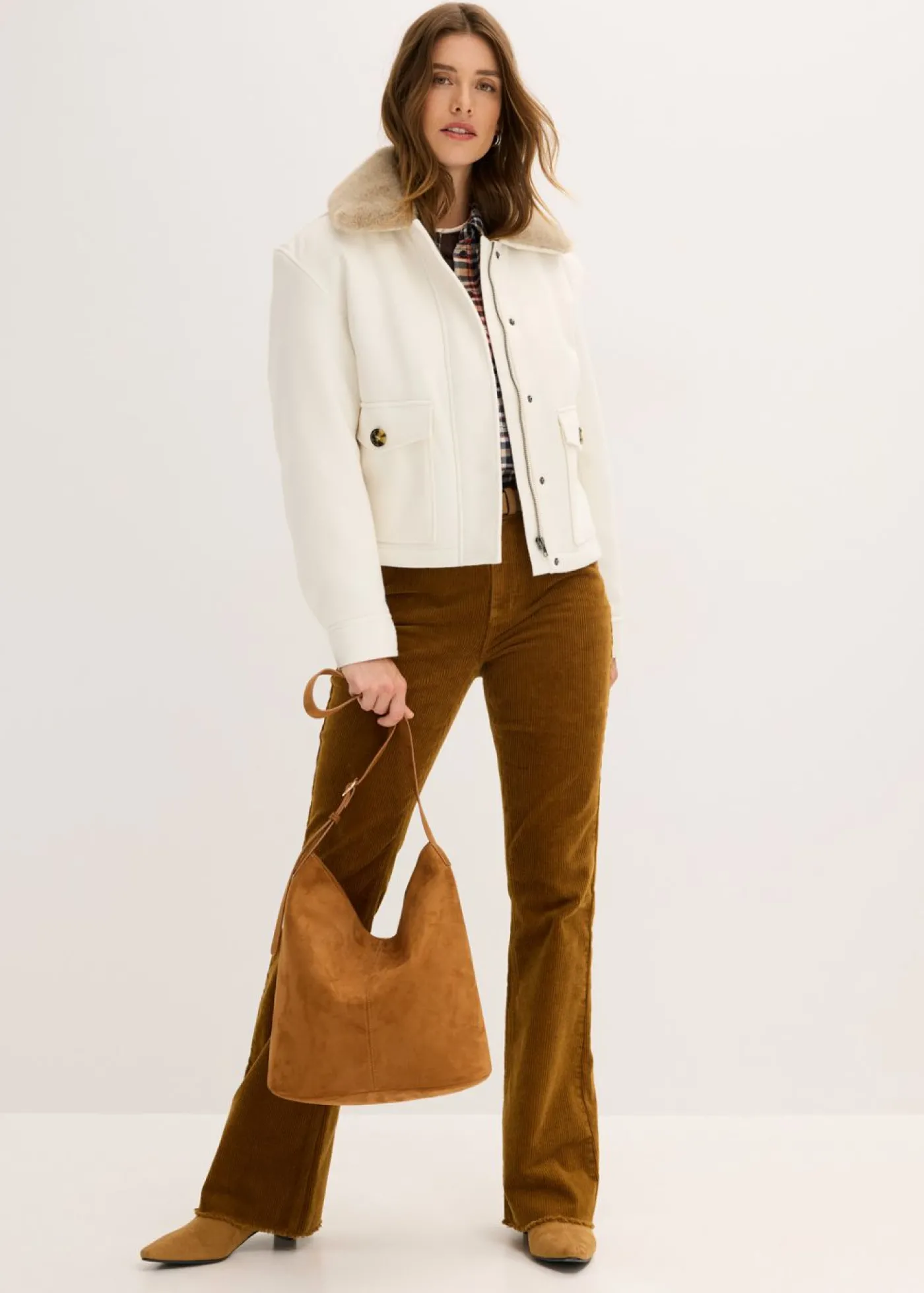bonprix bonprix Chaqueta de invierno con aspecto de lana blanco perla