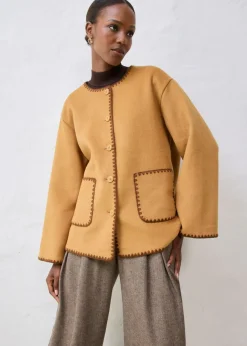 bonprix bonprix Chaqueta de lana con bordado decorativo (conjunto de 2 piezas con bufanda) Avellana Clearance