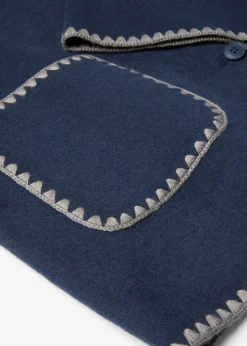 bonprix bonprix Chaqueta de lana con bordado decorativo (conjunto de 2 piezas con bufanda) Azul marino