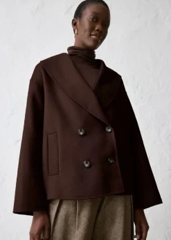 bonprix bonprix Chaqueta de mezcla de lana suave Marrón oscuro Outlet