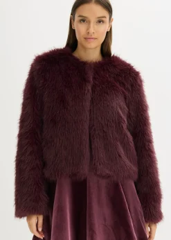 bonprix bonprix Chaqueta de pelo sintético rojo burdeos