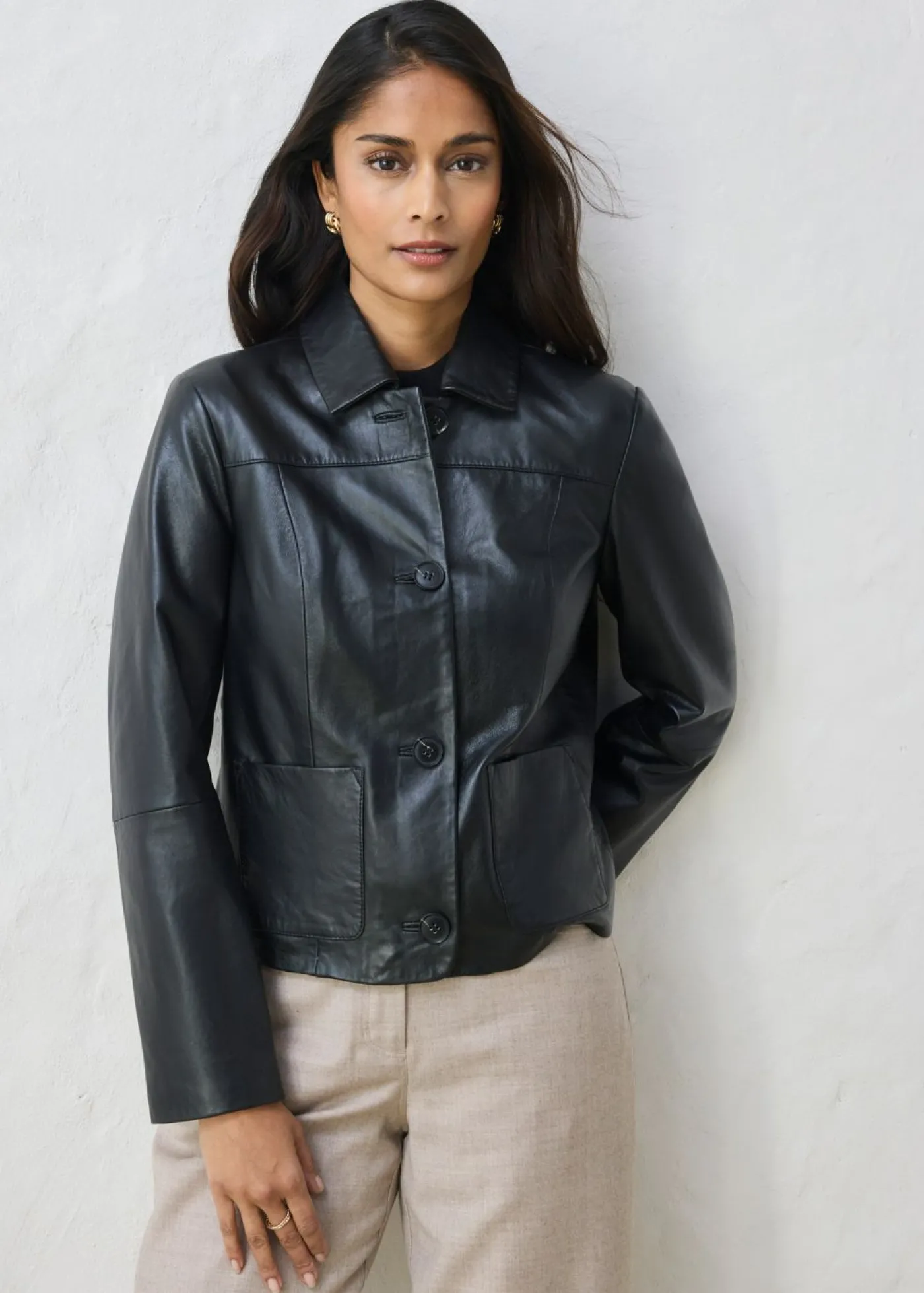 bonprix bonprix Chaqueta de piel de napa de cordero suave Negro New