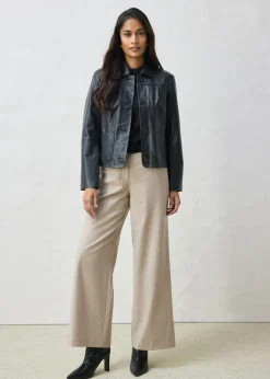 bonprix bonprix Chaqueta de piel de napa de cordero suave Negro New