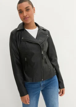 bonprix bonprix Chaqueta de piel sintética de viscosa pura Negro Hot