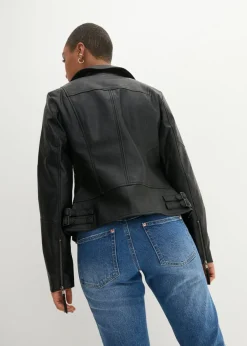 bonprix bonprix Chaqueta de piel sintética de viscosa pura Negro Hot