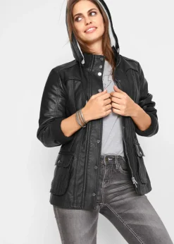 bonprix bonprix Chaqueta de piel sintética Negro Sale