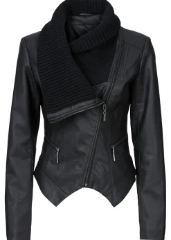 bonprix bonprix Chaqueta de piel sintética con cuello alto Negro Online