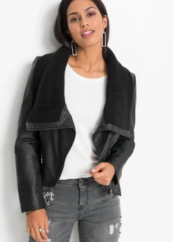bonprix bonprix Chaqueta de piel sintética con cuello alto Negro Online