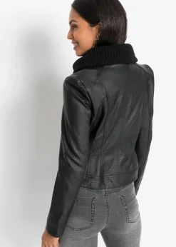 bonprix bonprix Chaqueta de piel sintética con cuello alto Negro Online