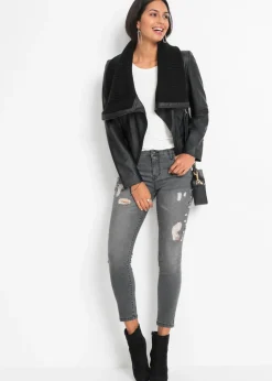 bonprix bonprix Chaqueta de piel sintética con cuello alto Negro Online