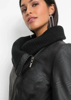 bonprix bonprix Chaqueta de piel sintética con cuello alto Negro Online