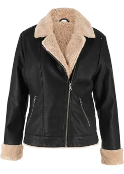 bonprix bonprix Chaqueta de piel sintética, con forro Negro Discount