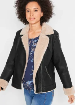 bonprix bonprix Chaqueta de piel sintética, con forro Negro Discount