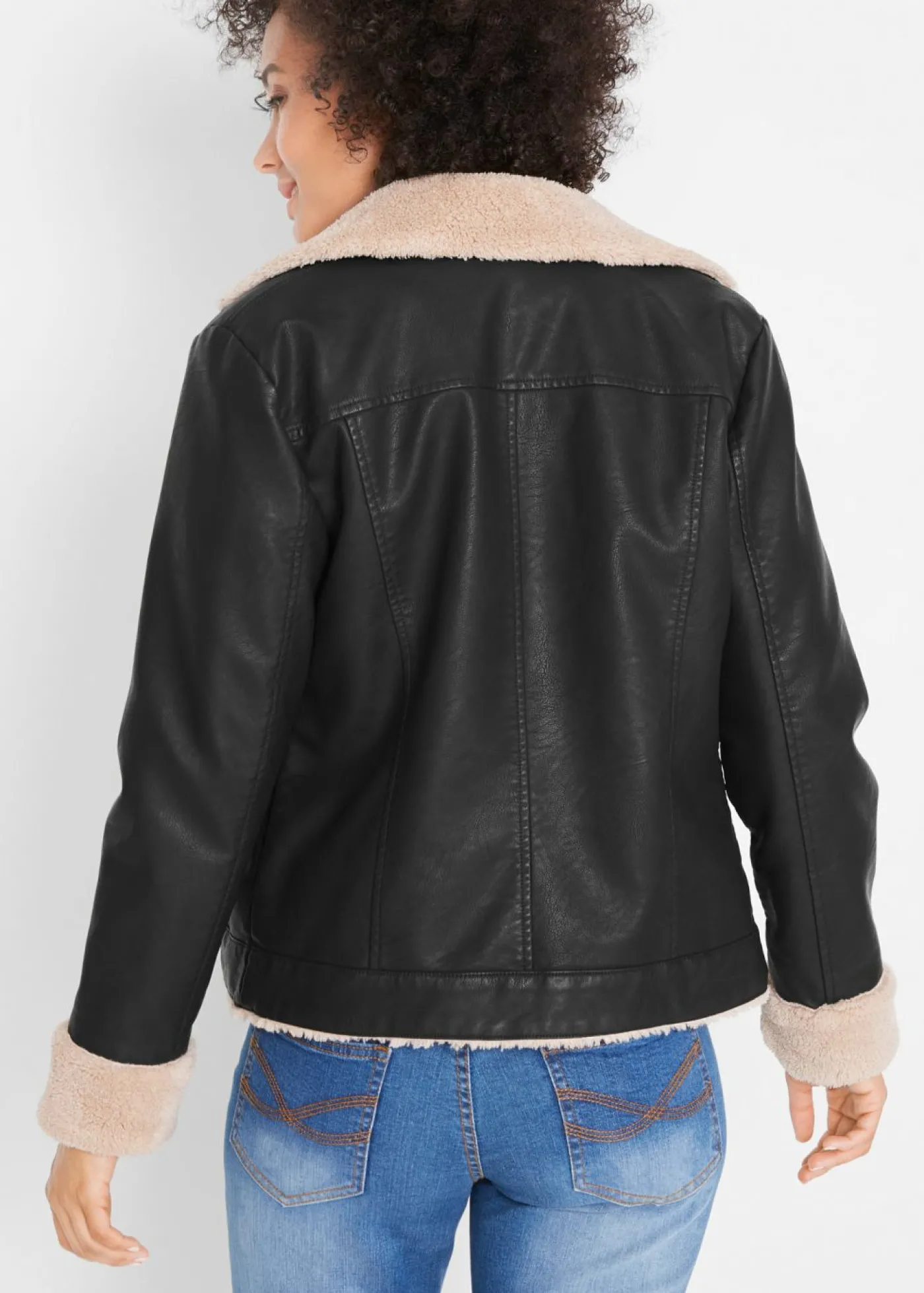bonprix bonprix Chaqueta de piel sintética, con forro Negro Discount