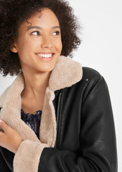 bonprix bonprix Chaqueta de piel sintética, con forro Negro Discount