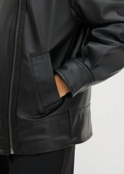bonprix bonprix Chaqueta de piel sintética con pelo sintético de leopardo Negro Outlet