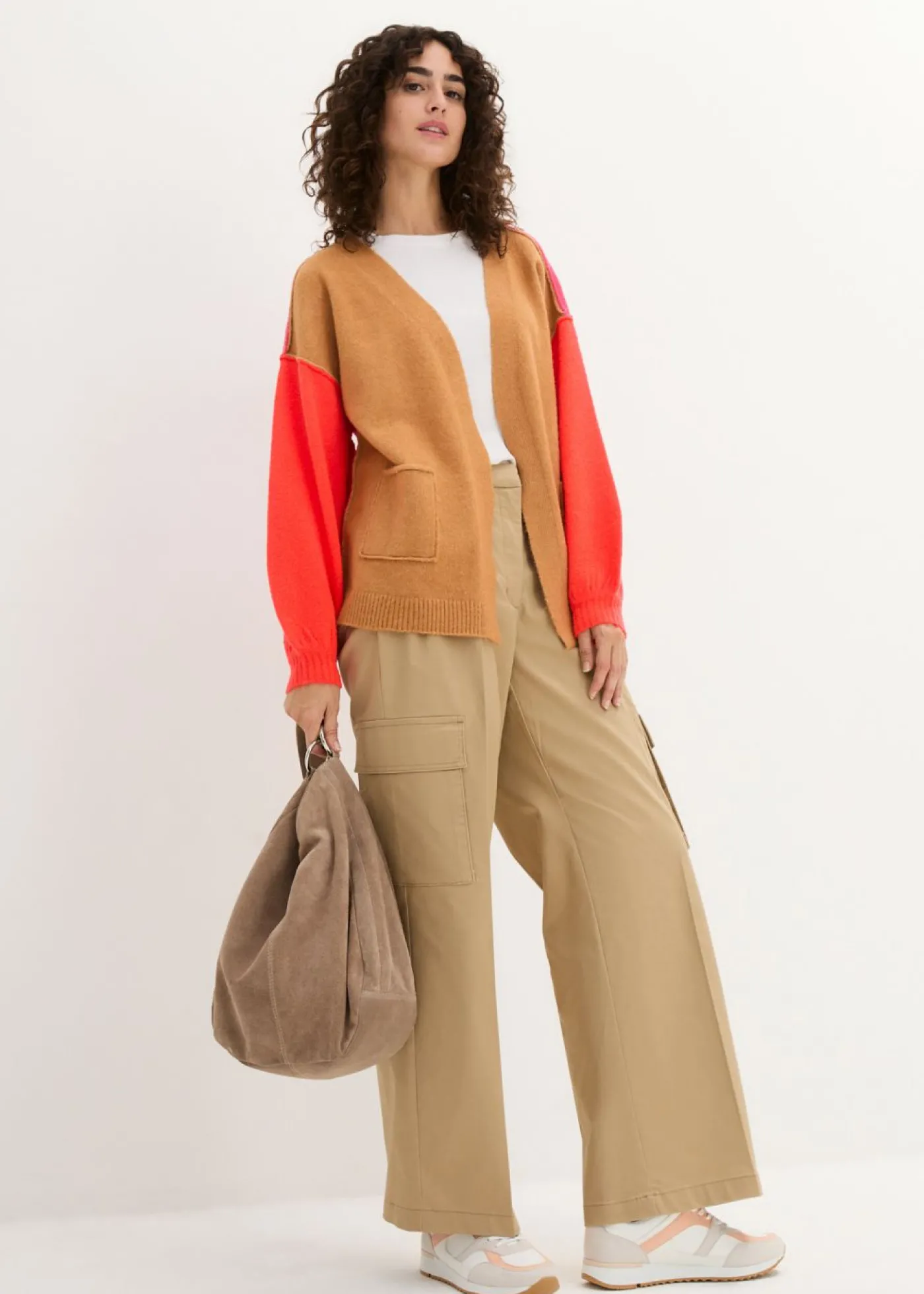 bonprix bonprix Chaqueta de punto beige crema-vnaranja neón-rosa oscuro Online