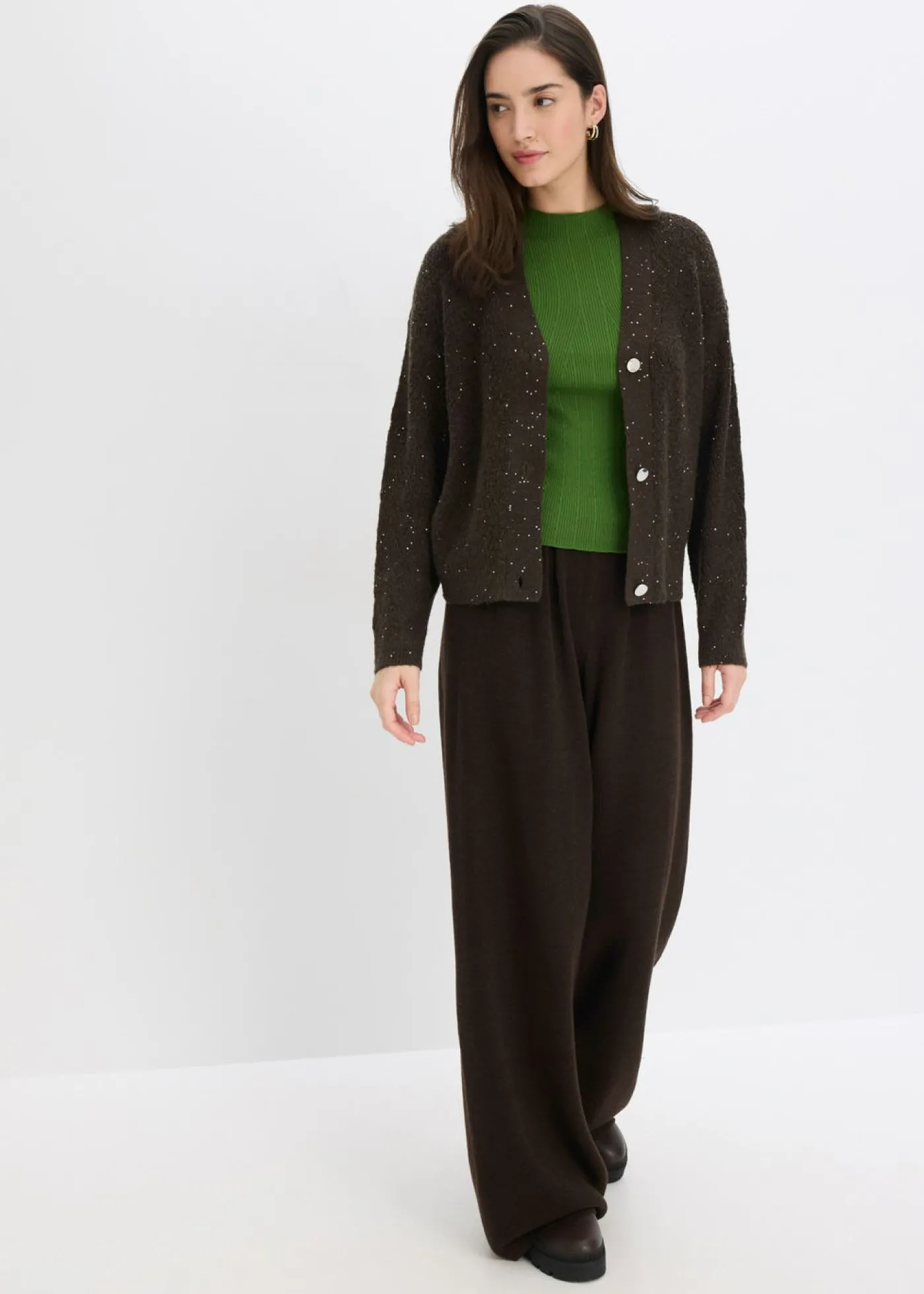 bonprix bonprix Chaqueta de punto ajour Marrón oscuro Sale