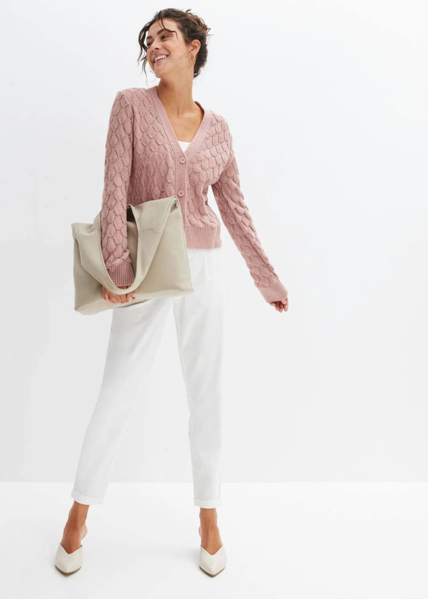 bonprix bonprix Chaqueta de punto ajour Rosa palo Online