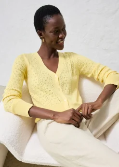 bonprix bonprix Chaqueta de punto ajour con mezcla de seda Amarillo claro Hot