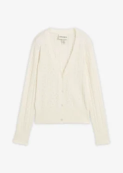 bonprix bonprix Chaqueta de punto ajour con mezcla de seda Blanco Hot