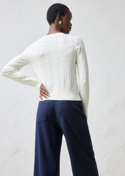 bonprix bonprix Chaqueta de punto ajour con mezcla de seda Blanco Hot