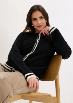 bonprix bonprix Chaqueta de punto ajour con hilo suave Negro-blanco lana