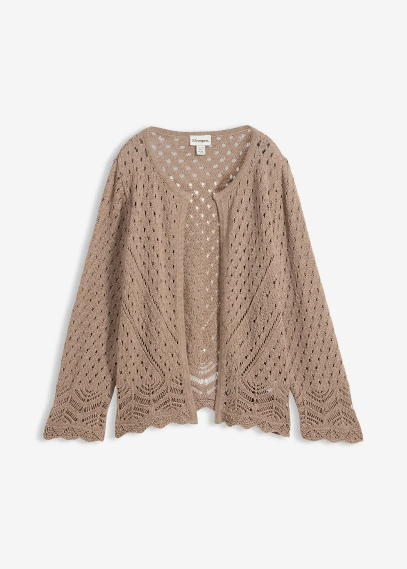 bonprix bonprix Chaqueta de punto ajour de algodón puro Marrón grisáceo Online