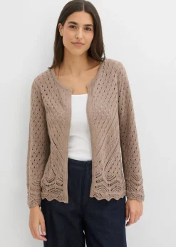 bonprix bonprix Chaqueta de punto ajour de algodón puro Marrón grisáceo Online