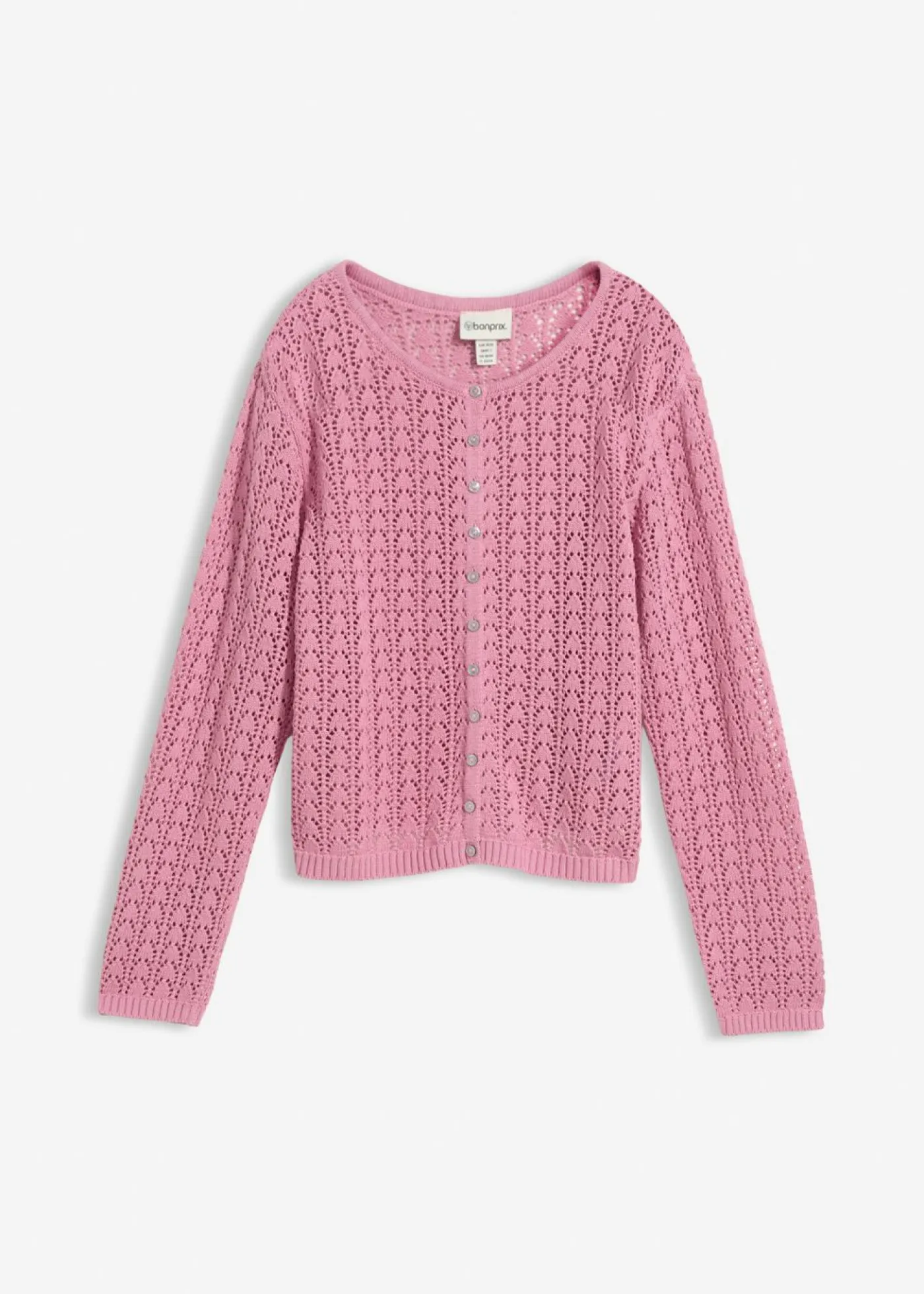 bonprix bonprix Chaqueta de punto ajour de algodón puro Malva