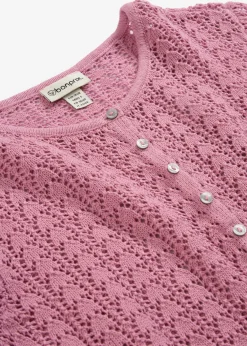 bonprix bonprix Chaqueta de punto ajour de algodón puro Malva