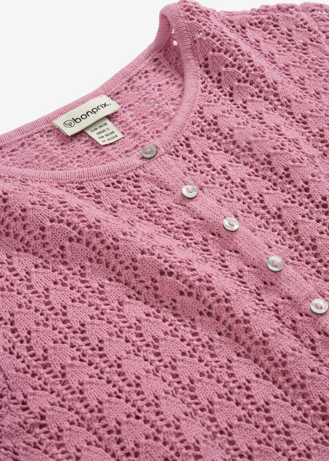 bonprix bonprix Chaqueta de punto ajour de algodón puro Malva
