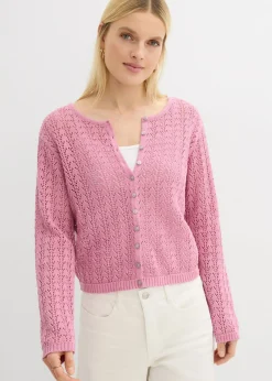 bonprix bonprix Chaqueta de punto ajour de algodón puro Malva