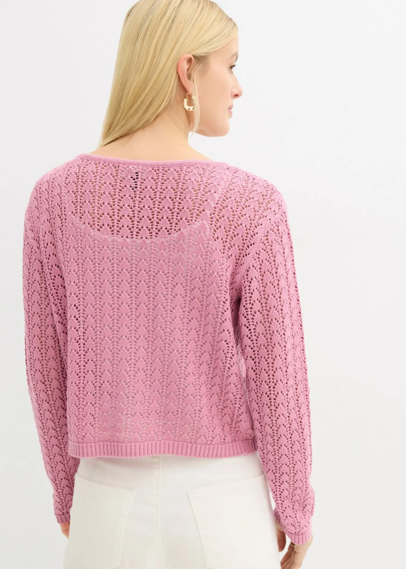 bonprix bonprix Chaqueta de punto ajour de algodón puro Malva