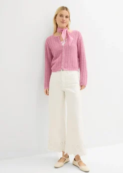 bonprix bonprix Chaqueta de punto ajour de algodón puro Malva